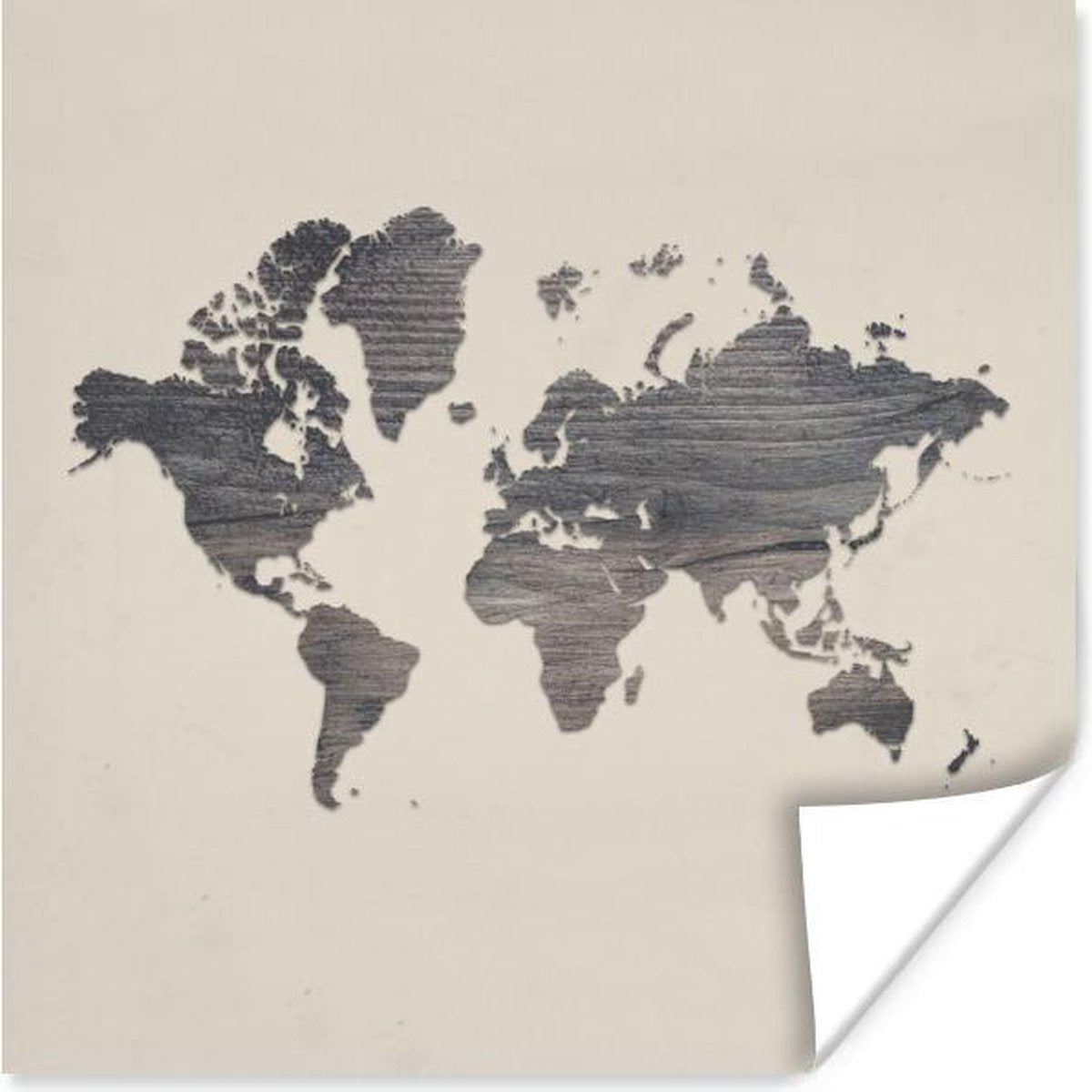 Muurdecoratie - Wereldkaart - Hout - Beige - 50x50 cm - Poster