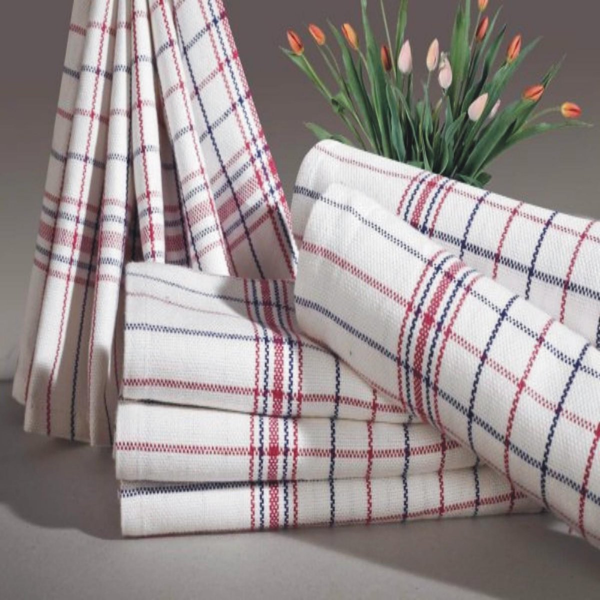 Homéé® Theedoeken Nationale ruiten rood / blauw 100% katoen - set van 12 stuks - 65x65cm
