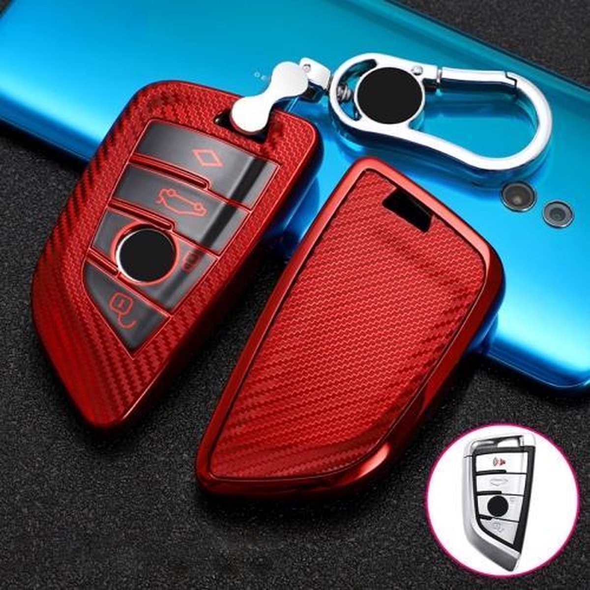 Voor BMW Blade 4-knops A-versie Auto TPU Sleutel Beschermhoes Sleutelhoes met sleutelring (rood)