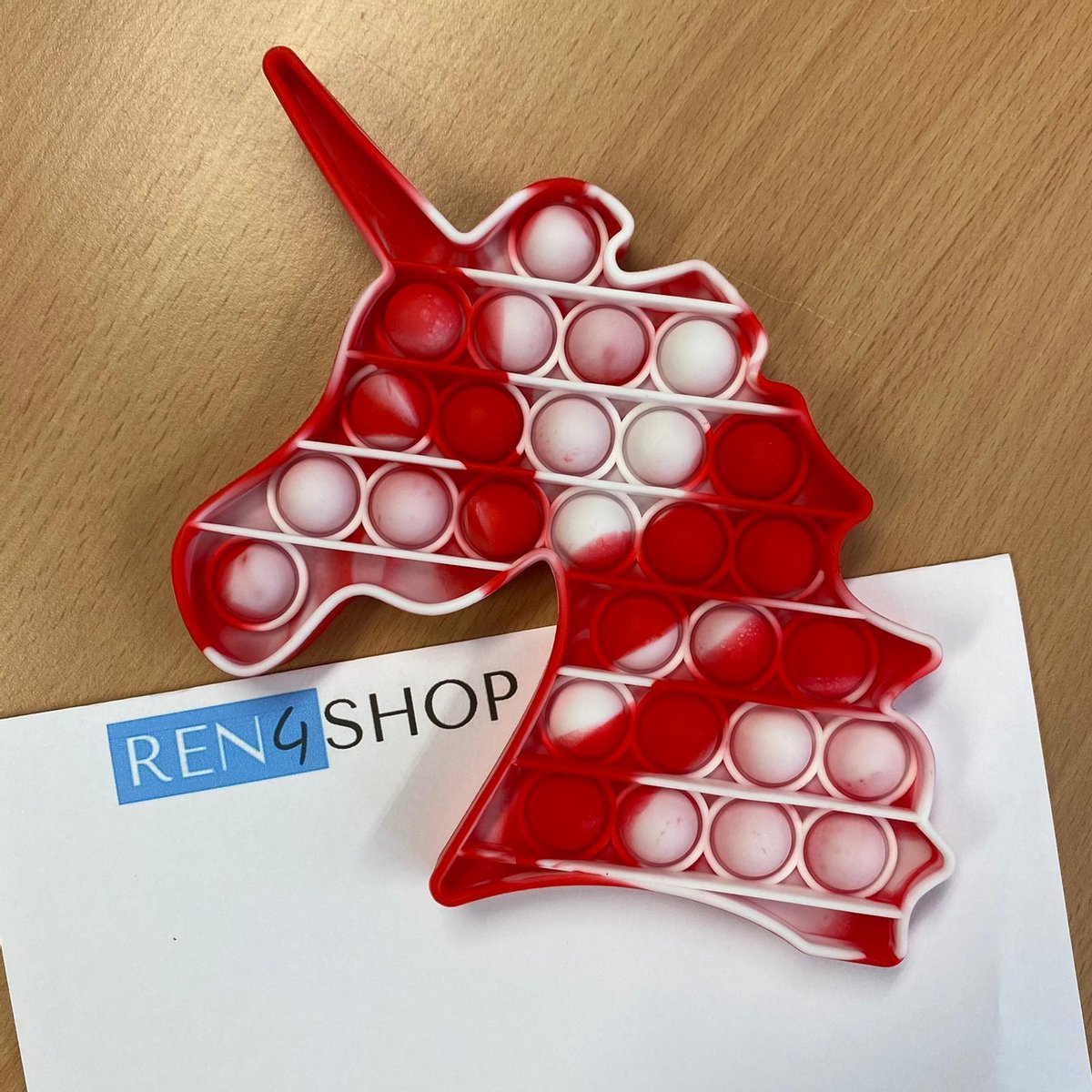 Ren4Shop© Fidget Toys Pop It - Unicorn - gekleurd - regenboog - TIE DYE - Eenhoorn - rood/wit - Stress verlagend - Gezien op TikTok!