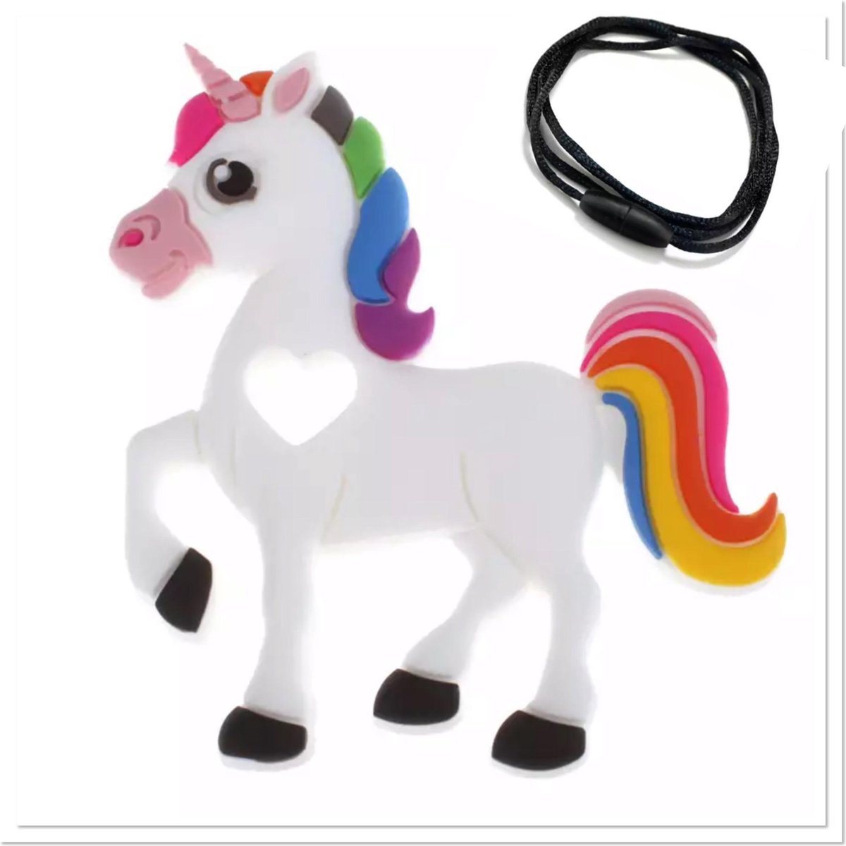 Bijtketting- Kauwketting- Eenhoorn -Unicorn Regenboog wit