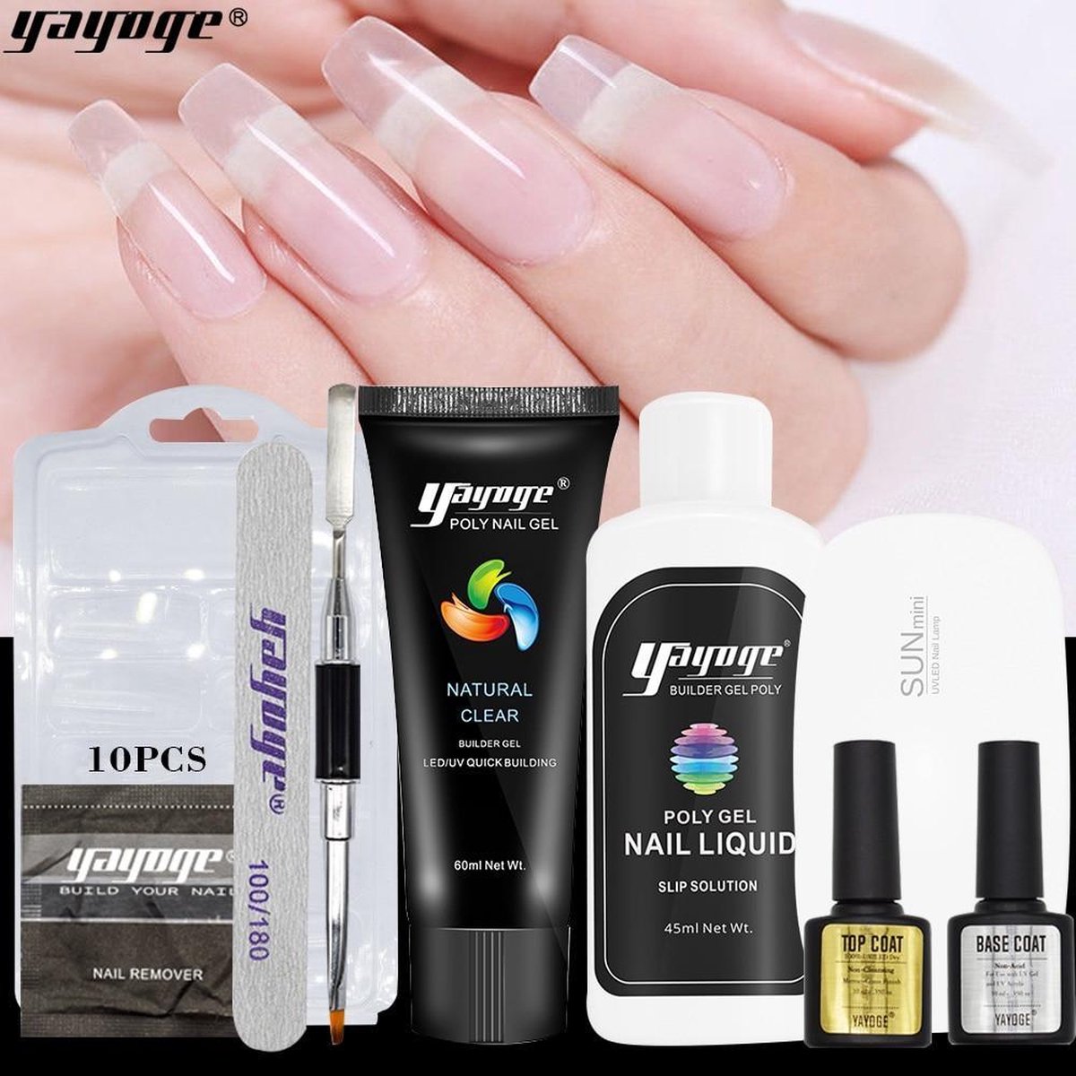Yayoge set Polygel kit poly gel nagels Nagelverlenging in 7 kleuren 15 delig starterkit