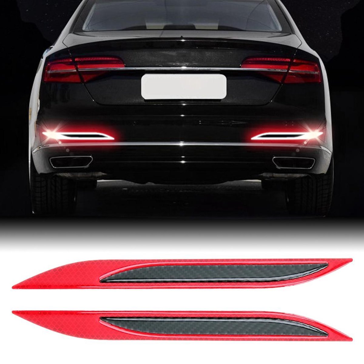 2 STKS Koolstofvezel Auto-Styling Achterbumper decoratieve strip