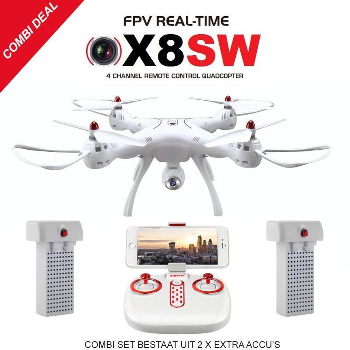 Syma X8SW PRO DRONE |FPV LIVE CAMERA HD +HOVER MODE (combi set 2x EXTRA ACCU PACK