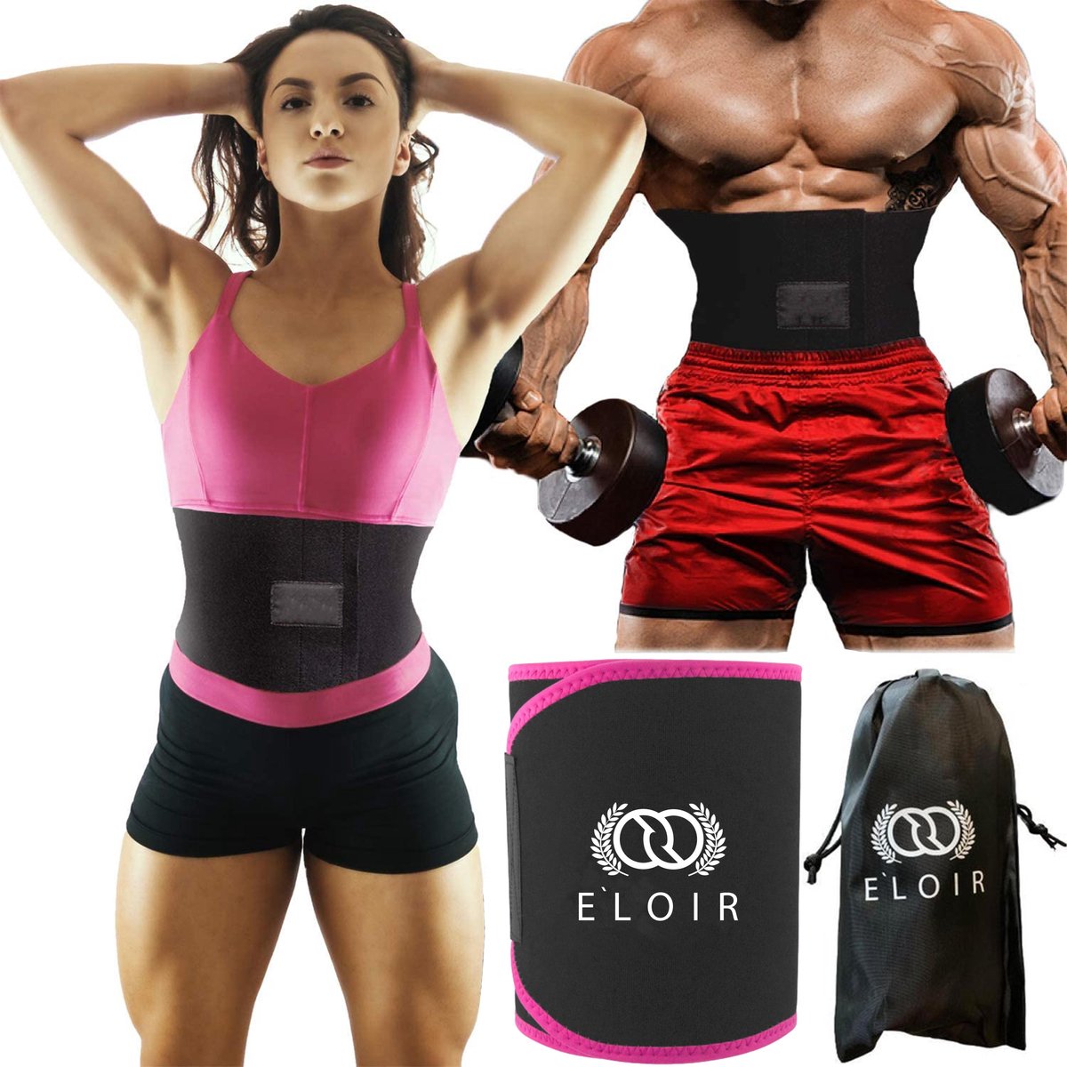 E'loir® Roze Sauna Belt voor het Verbranden van Vet + GRATIS Opbergzakje - Waist Trainer - Sauna Band - Afslankband - Zweetband Buik - Taille Band - Buikband - Fitness Band - Afslankband - Afslankriem - One Size Fits Most - Unisex - Roze