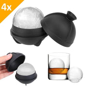 VITAMO Perfecte IJsballen Set van 4 STUKS - Grote Whiskey IJsballenvorm - Ronde Whisky Stones - IJsklontjes - Cocktails - Frisdrank - Lekvrij - Siliconen - IJsblokjesvorm - Ø 6 cm Groot - Zwart - Cadeau Tip