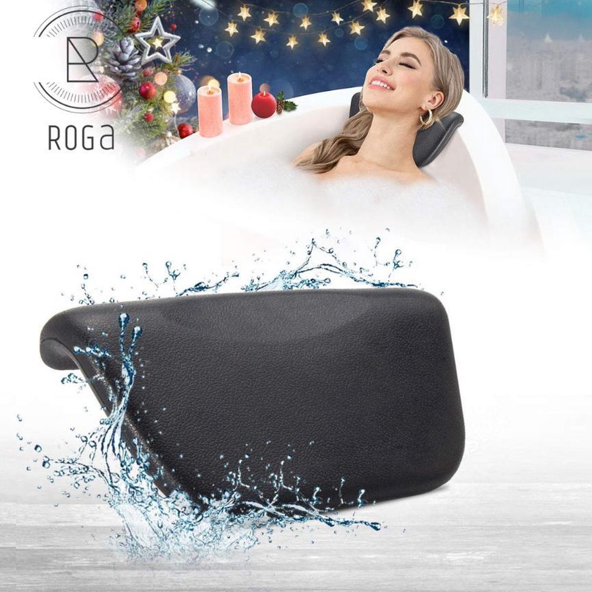 Roga Badkussen - Anti slip zuignappen - Home spa kussen - Waterdicht -