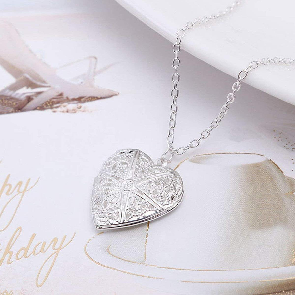 Ketting met hanger hart medaillon zilverkleur