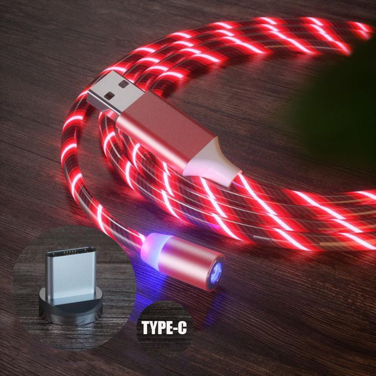 Lichtgevende oplaadkabel 1 Meter + 3 magnetische adapters (iOS