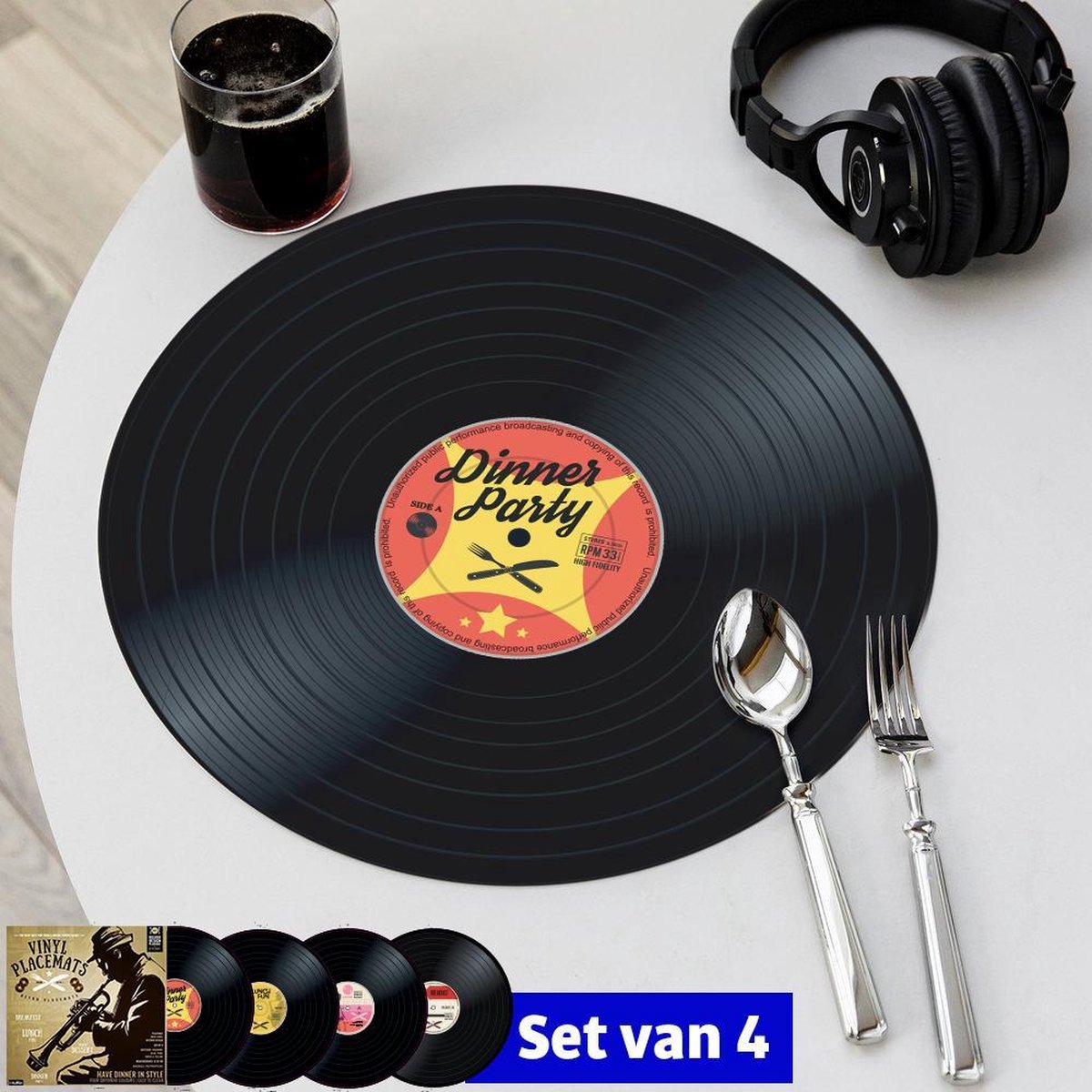 MikaMax Vinyl Placemats - Placemats - Retro - Lp Placemats - 4 Stuks