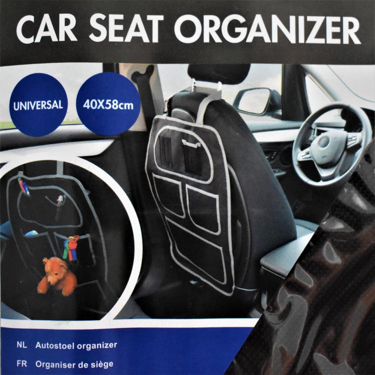 Autostoel Organizer Voor Kinderen - Auto Organizer - 6 Vakken - Zwart Grijs - 40 x 58 cm - Universeel