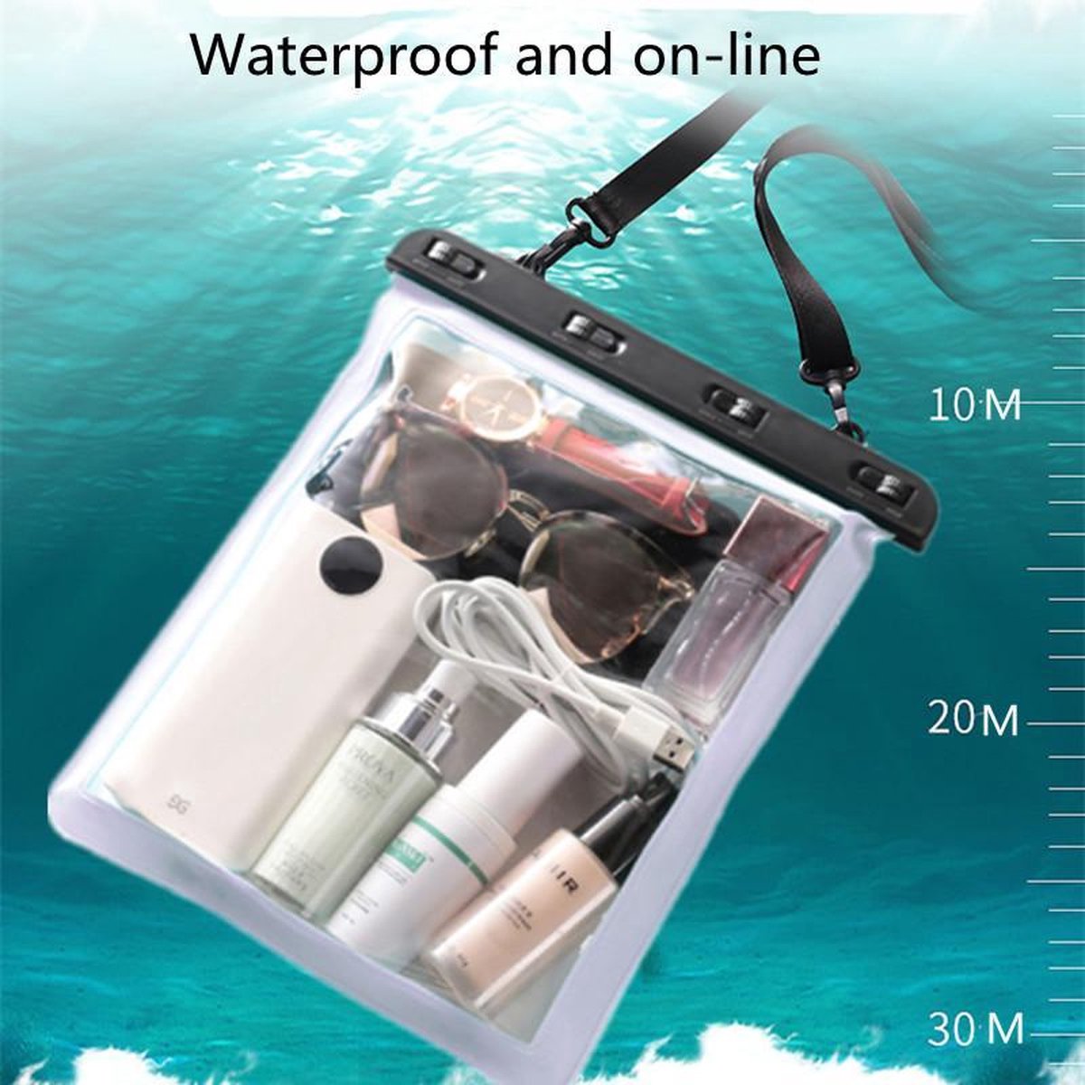 Multifunctionele waterdichte tas met één schouderriem-Waterdicht tot 30 meter-wit  25*23CM