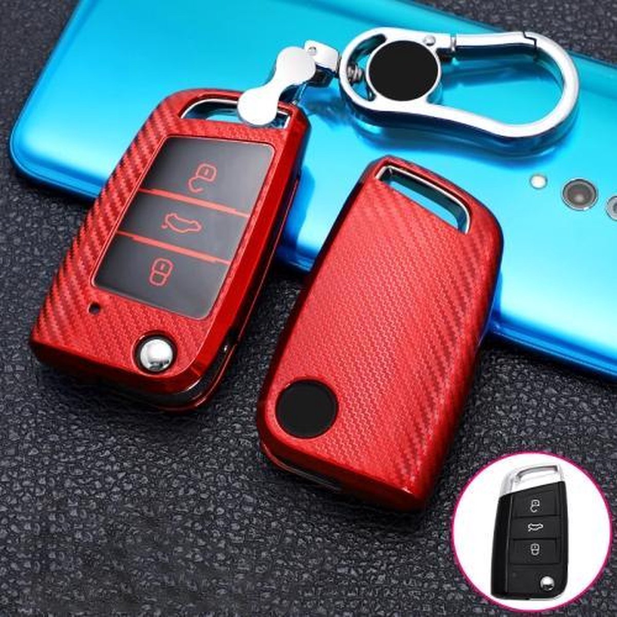 Voor Volkswagen Passat Vouwen 3-knops C Versie 2017 Auto TPU Sleutel Beschermende Cover Key Case met Sleutelhanger (Rood)