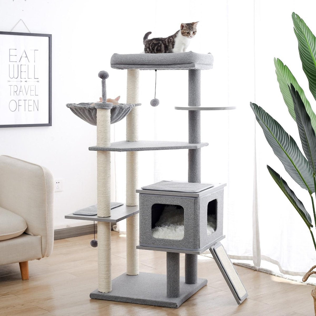 TBG Huisdier Krabpaal Condo Huis Scratcher Krabpaal Klimboom Speelgoed voor Kat Kitten Beschermende Meubels AMT0081GY