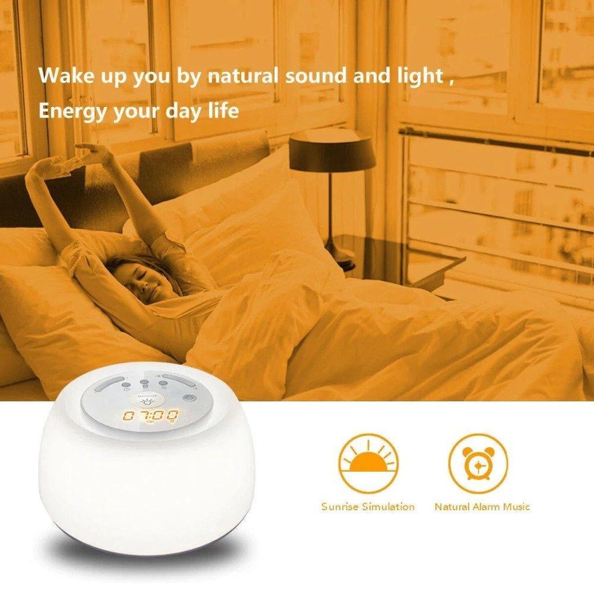 Wekker | Wake Up Light | Ontelbare Kleurmogelijkheden | Lichtstimulatie bij zonsopkomst