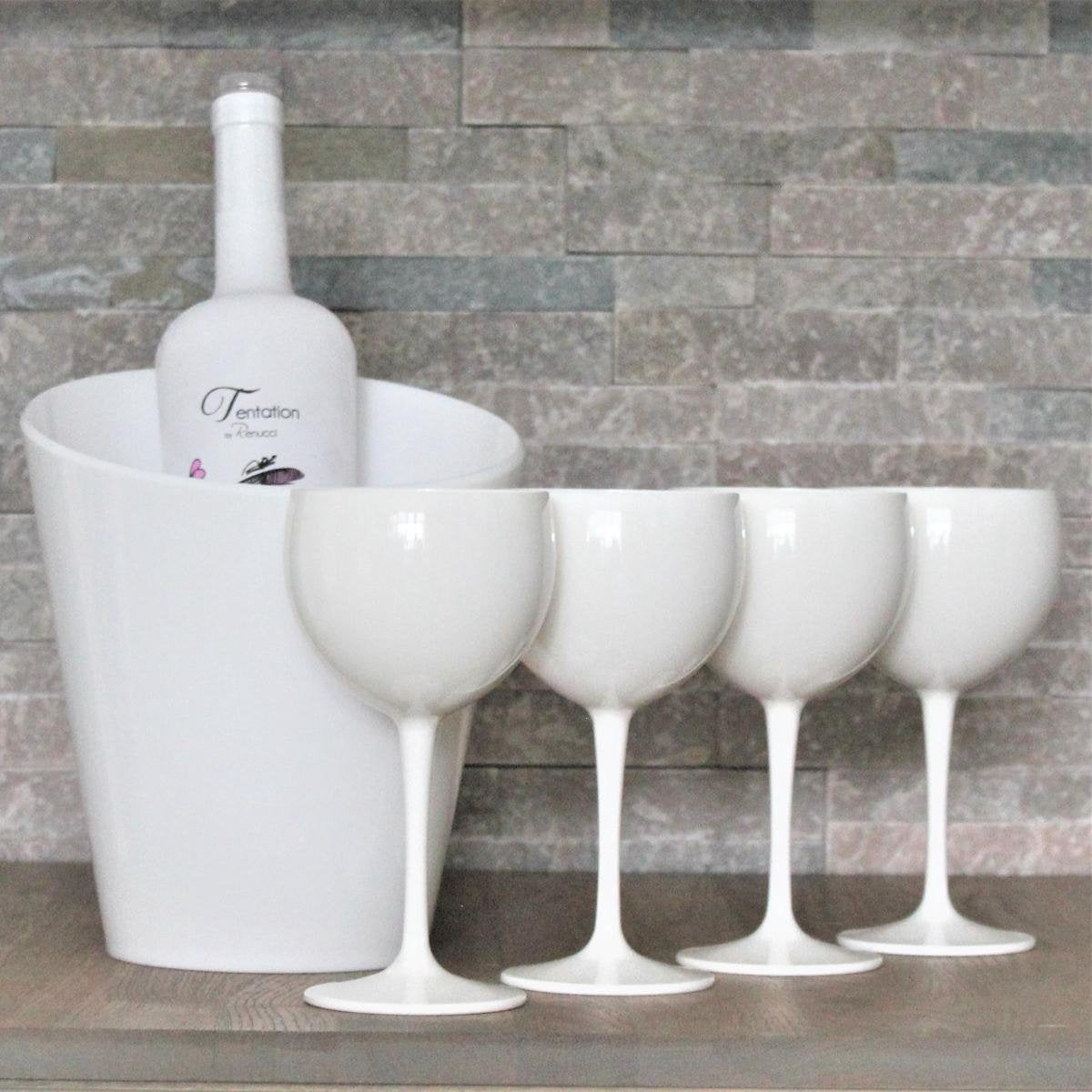 Cadeau set - 4 witte onbreekbare rosé glazen met IJskoeler