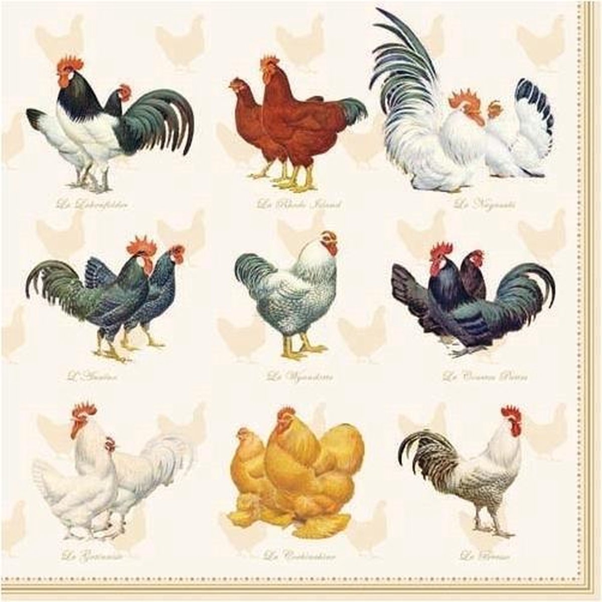 20x Kip/haan Pasen thema servetten 33 x 33 cm - Paasdecoratie - Papieren wegwerpservetten
