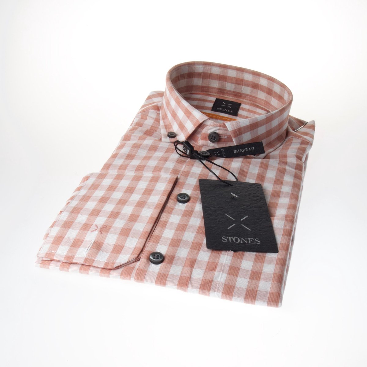 Stones Casual Overhemd - Heren - Bruin / Wit Geblokt - Maat S (38)