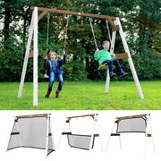 4-in-1 SportsFun Wit/bruin - FSC 100% Hout - Wisselen tussen schommel - voetbal - volley - tennis