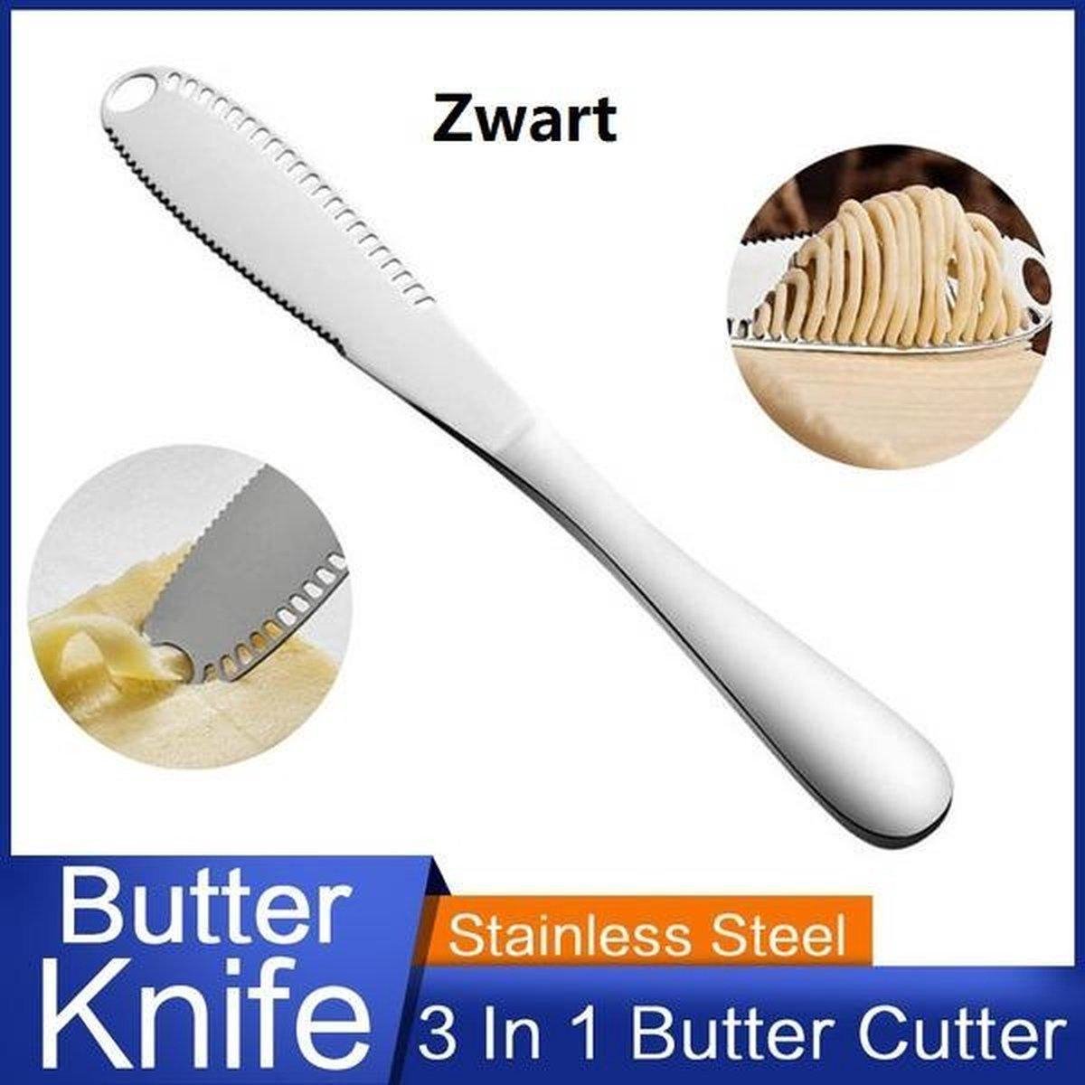 BOTC - Multi Function Kaasmes - Botersnijder - Kaas Jam Strooier - Taart Dessert Crème Messen - Gebruiksvoorwerp Kitchen Tools - RVS - 20.5 * 2.5 *0.1 CM - Zwart