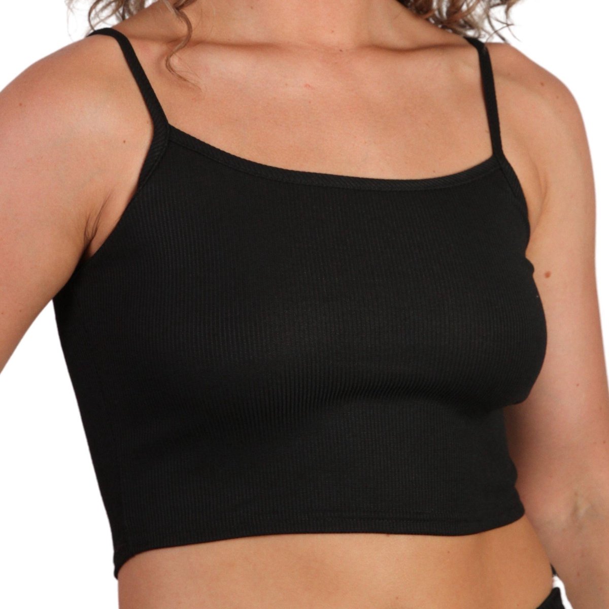 Tanktop Dames Kort - Spaghettibandjes - Tank Top Dames - Croptop Dames - Basic Topje - Dames Tanktop - Korte Tanktop - Zwart