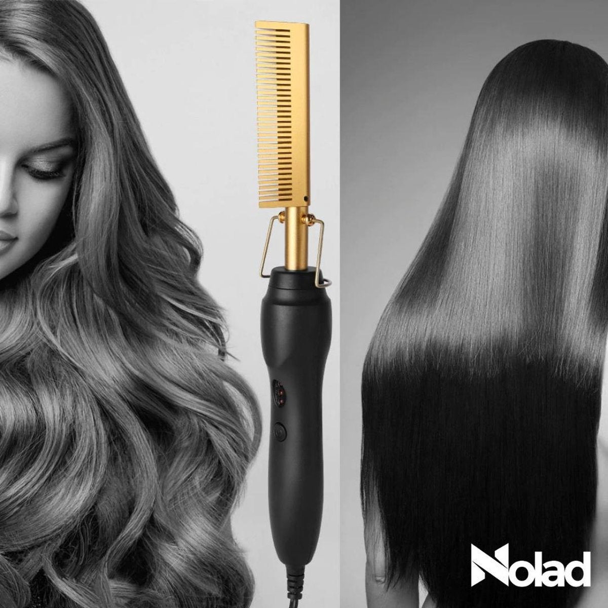 Nolad® Professionele Elektrische haar kam|Electric Hot comb|Electric Pressing comb|Haarverzorging|Stijltang|Kam|Silk press| Unisex |Goud