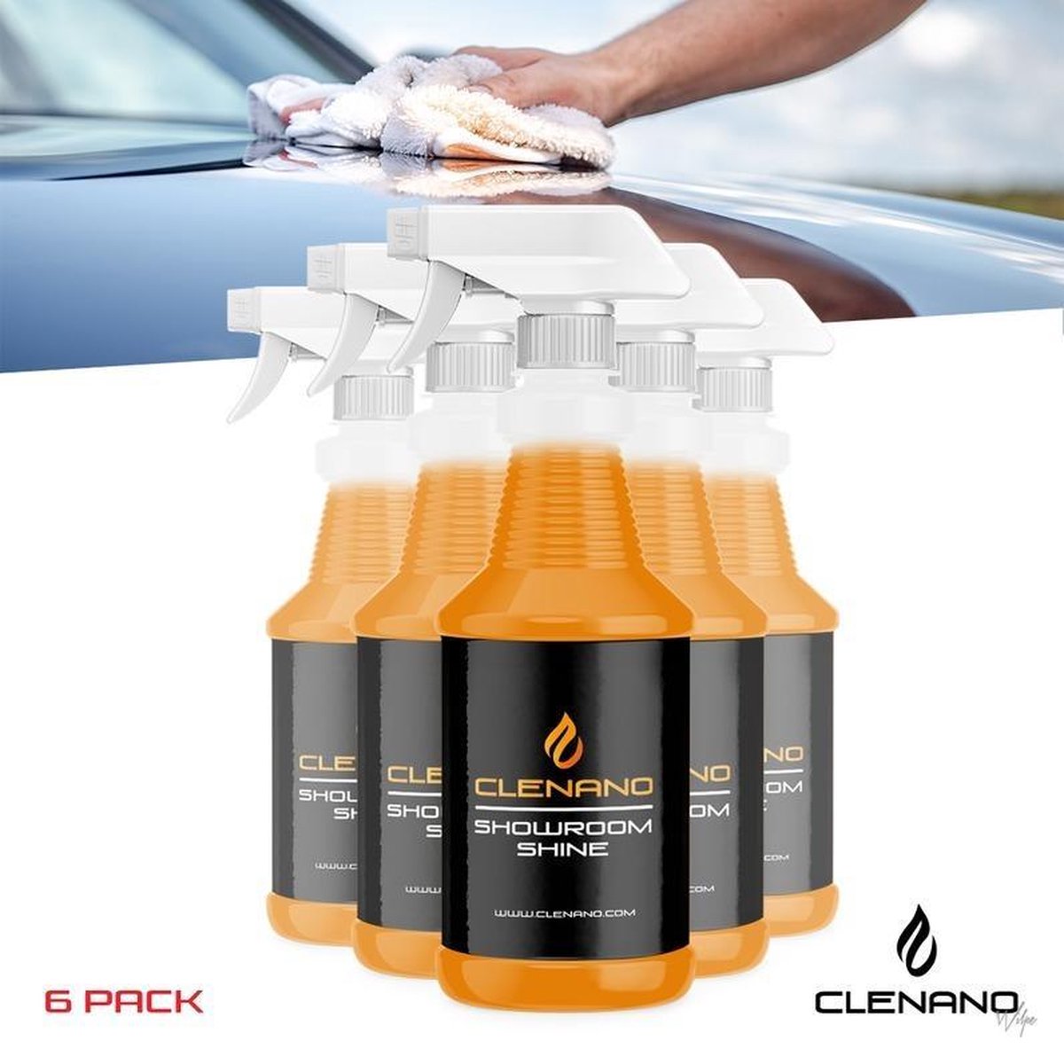 Clenano Showroom Shine 6x 1Liter Voordeelpack - Spraywax - glans en lak herstellend - reinigt en beschermd - geeft een diepe glans – Vuil en Waterafstotende coating – Antistatische stof en UV bescherming - Geparfumeerd - Nano - Eenvoudig aanbrengen