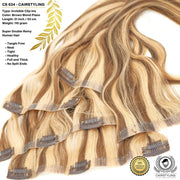 CAIRSTYLING CS634 Super Double INVISIBLE Clip-Ins Human Hair Brown Blonde Piano Highlights Remy Extensions - 110 Gram 21 Inch / 53 CM Lengte - Trending Onzichtbare Band Haaraanzet - New 2021