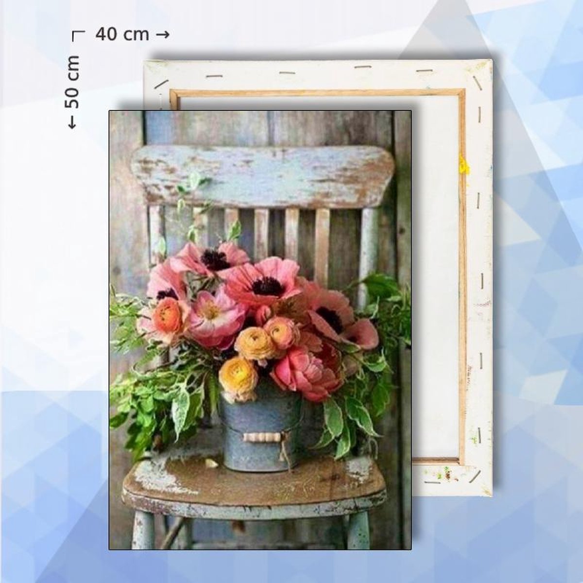 Schilderen op nummer pakket Bloemen op stoel 40 x 50 cm - met frame