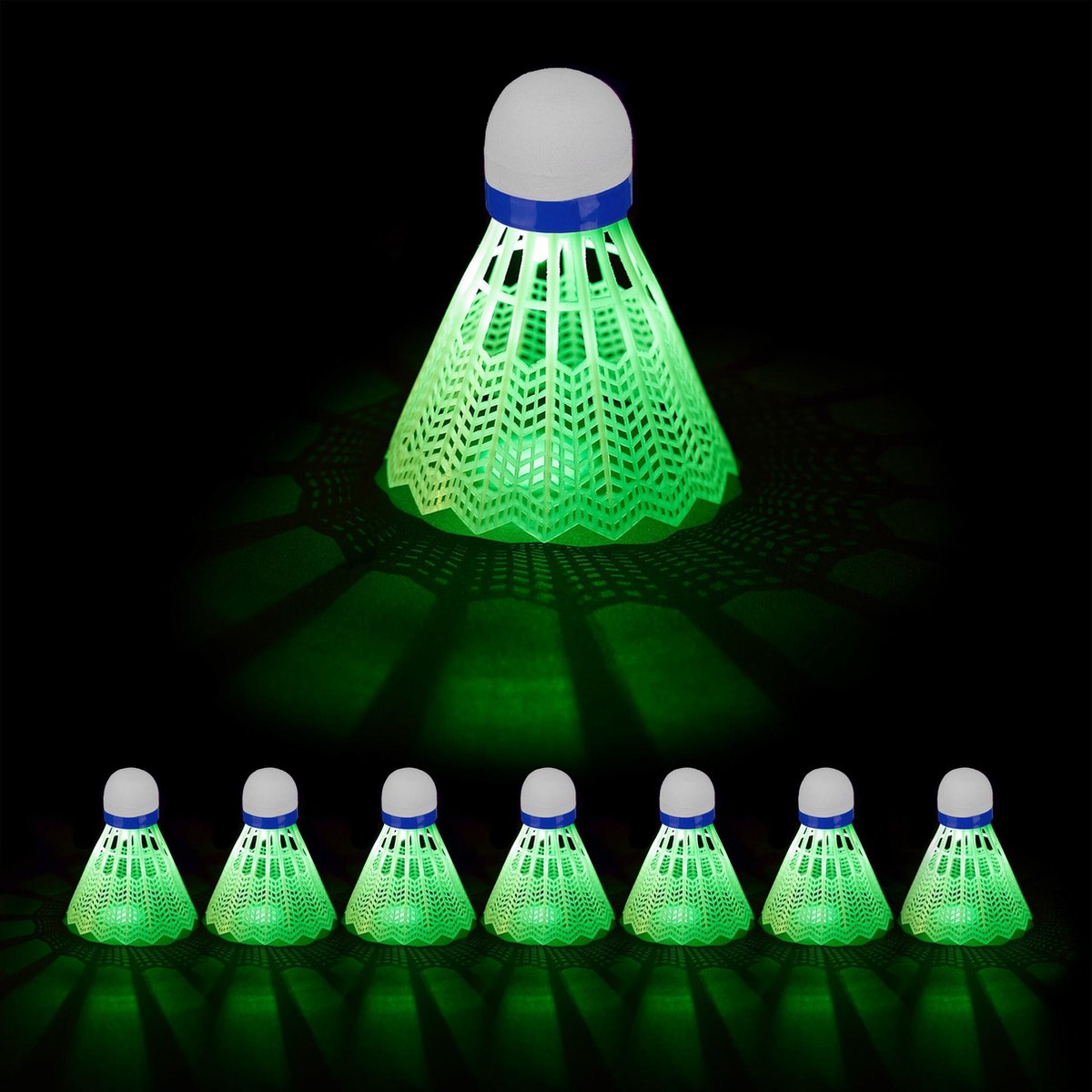 relaxdays lichtgevende badminton shuttles - set van 8 - met LED - voor buiten - pluimpjes