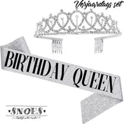 Snoes * Zilver Verjaardag Kroon Tiara en Sjerp * Silver * Feel Like a Queen On Your Birthday * Jarige versiering * Dress up for your Birthday *