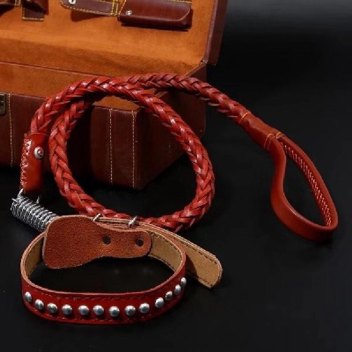 Pepets © – Halsband En Leiband Hond – Set Hondenhalsband En Hondenriem – Grote en Middelgrote Hond - Bruin - maat M