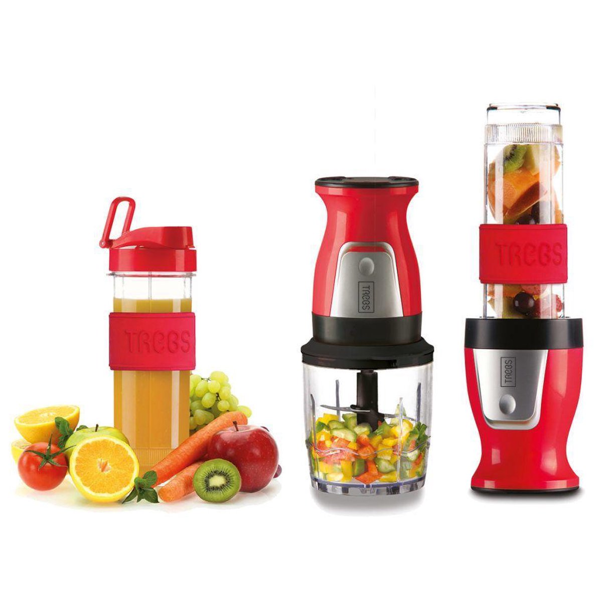 Trebs 99336 - Smoothiemaker en hakmolen - Rood