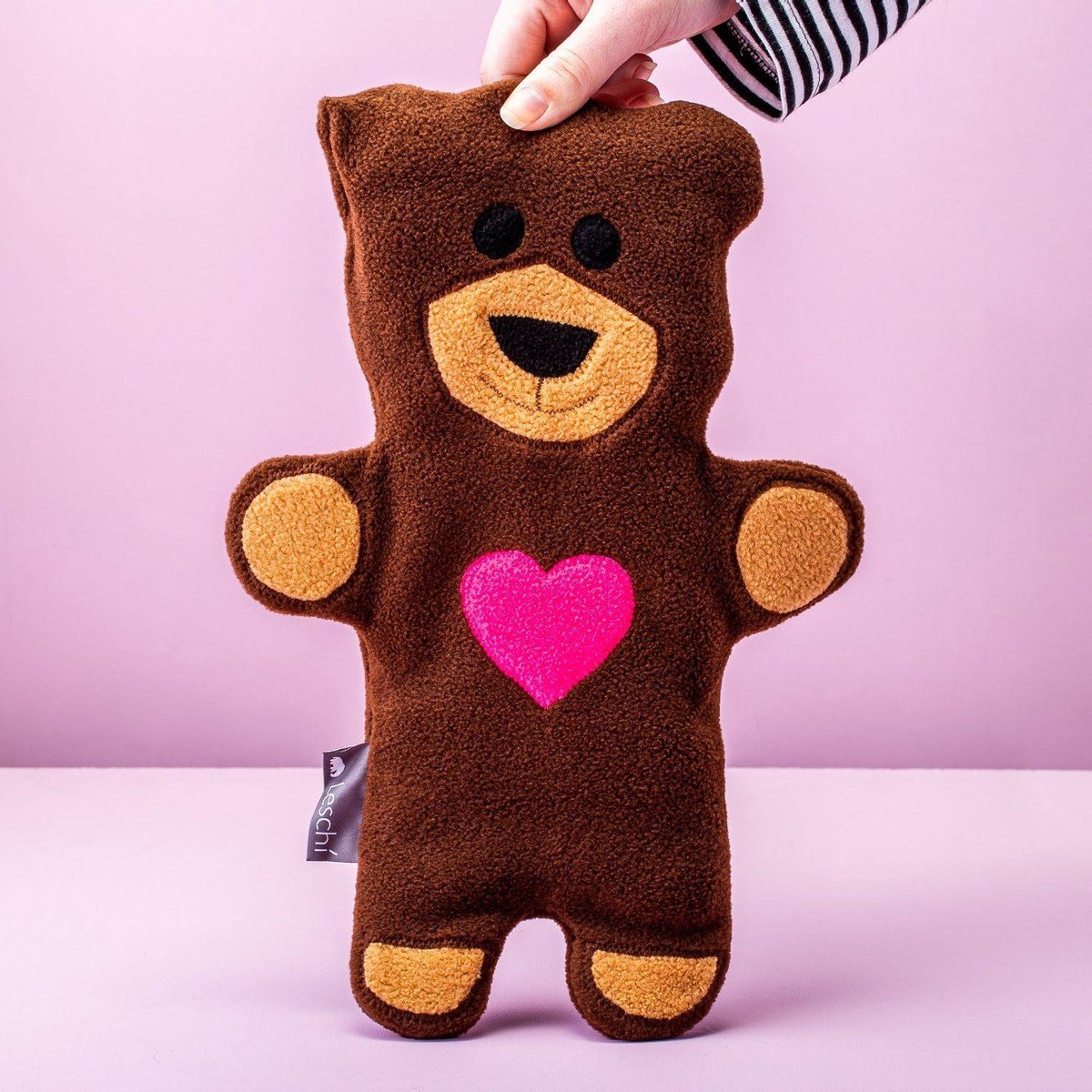 Leschi - Warmtekussen Teddy de Beer met Hart - chocoladekleur
