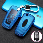 Voor Ford Smart 4-knops auto TPU sleutel beschermhoes sleutelhoes met sleutelring (blauw)