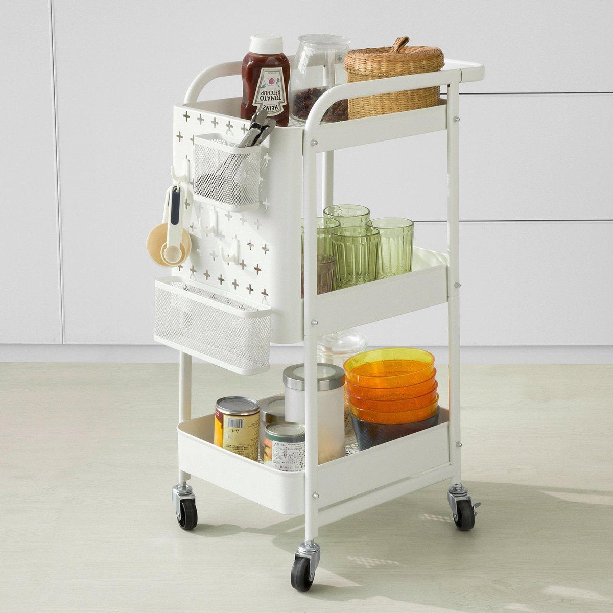 Simpletrade Serveerwagen - Trolley - Industrieel - 3 Opbergvakken - 4 Haken - Metaal - 53 x 76 x 31cm