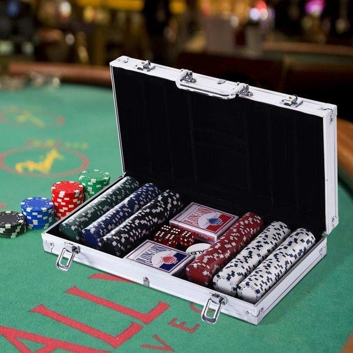 Deluxe Pokerset In Aluminium Koffer - Omaha / Texas Hold Em Pro Poker Set Met 300 Chips & Poker Kaarten Playing Cards - Pokerkoffer