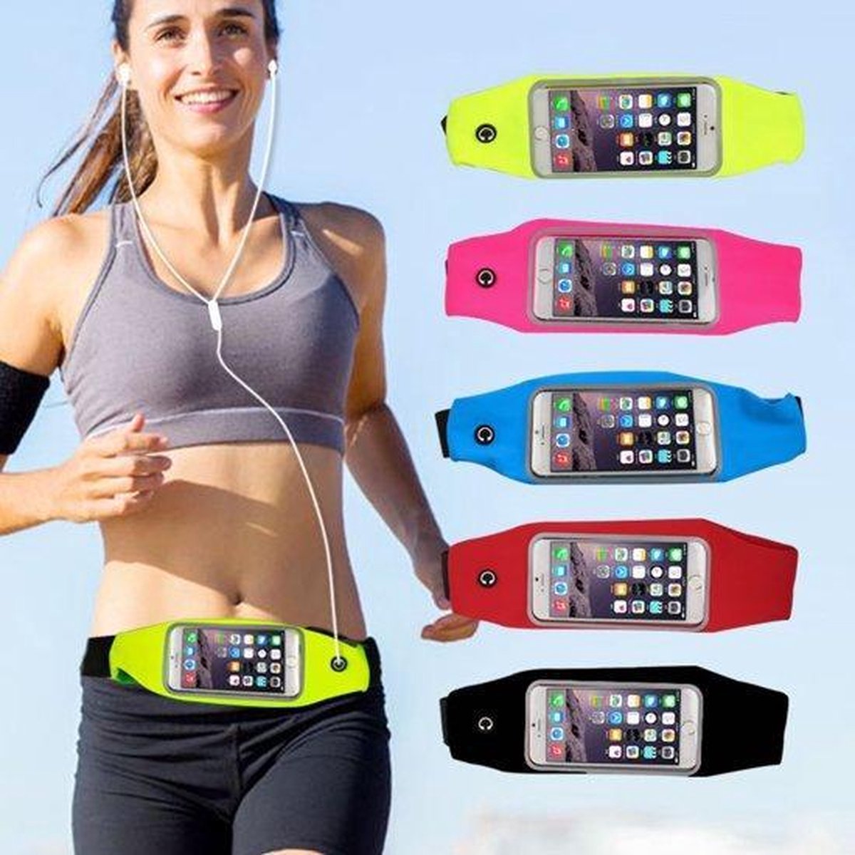 Sport Heupband - Hardloopband - Sportband - Hardloop Riem Met Smartphone Houder - Large Zwart