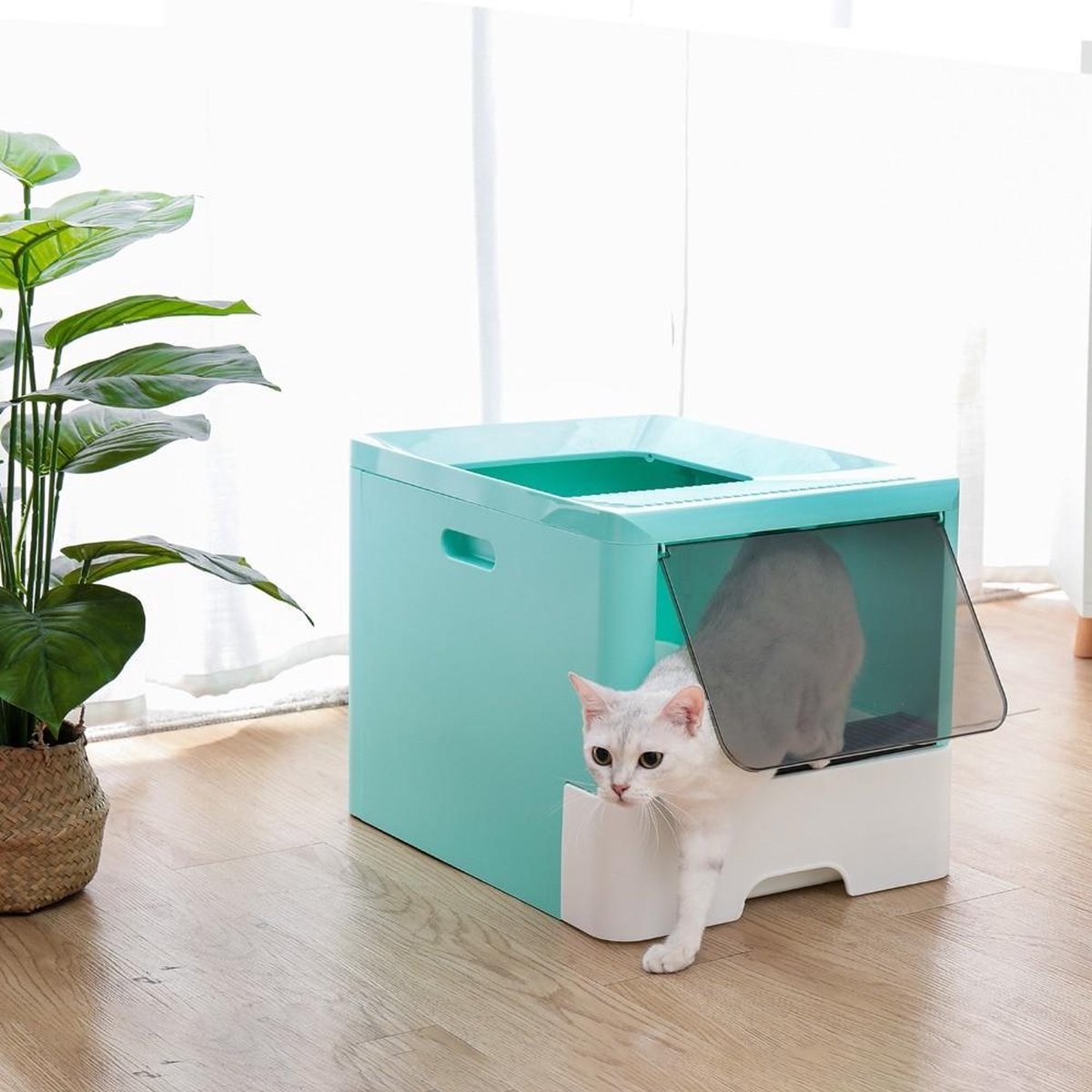 TBG Grote opvouwbare kattenbakpan met deksel Kattenpotje Topinvoertype Anti-spatten Kattenbenodigdheden met huisdier Plastic schep 3 kleurenARQ0063BU