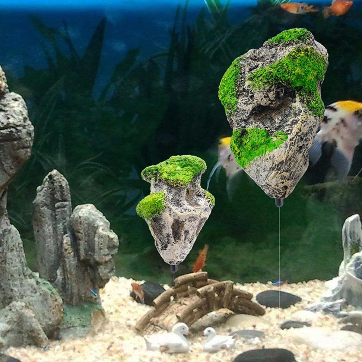 Dierplezier - Aquarium decoratie – Drijvende Grot - Aquarium toebehoren - Ook voor kleine visbokaaltjes - Grot voor visbokaal – Drijvende grot met zuignap