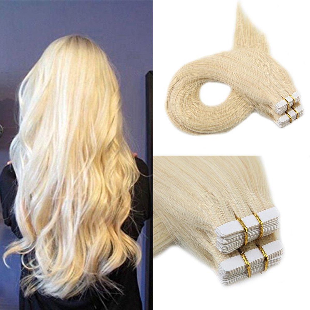 Tape Hair Extensions 50gram 45cm kleur 613 zeer licht blond 100%Echt haar beste kwaliteit