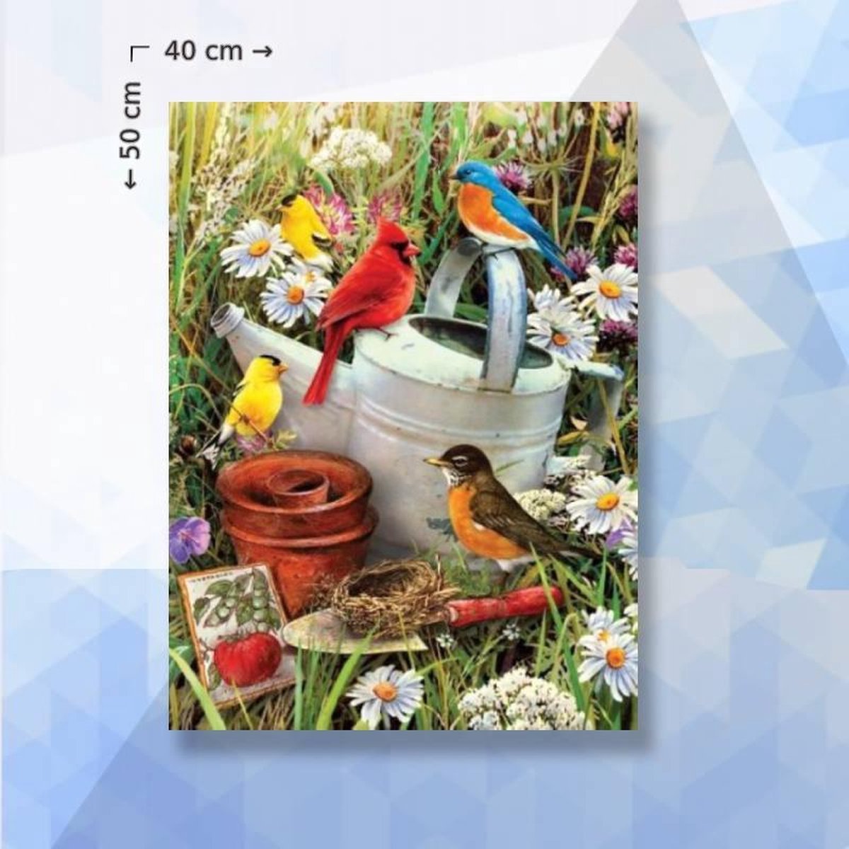 Diamond Painting Pakket Vogels in De Tuin - vierkante steentjes - 40 x 50 cm