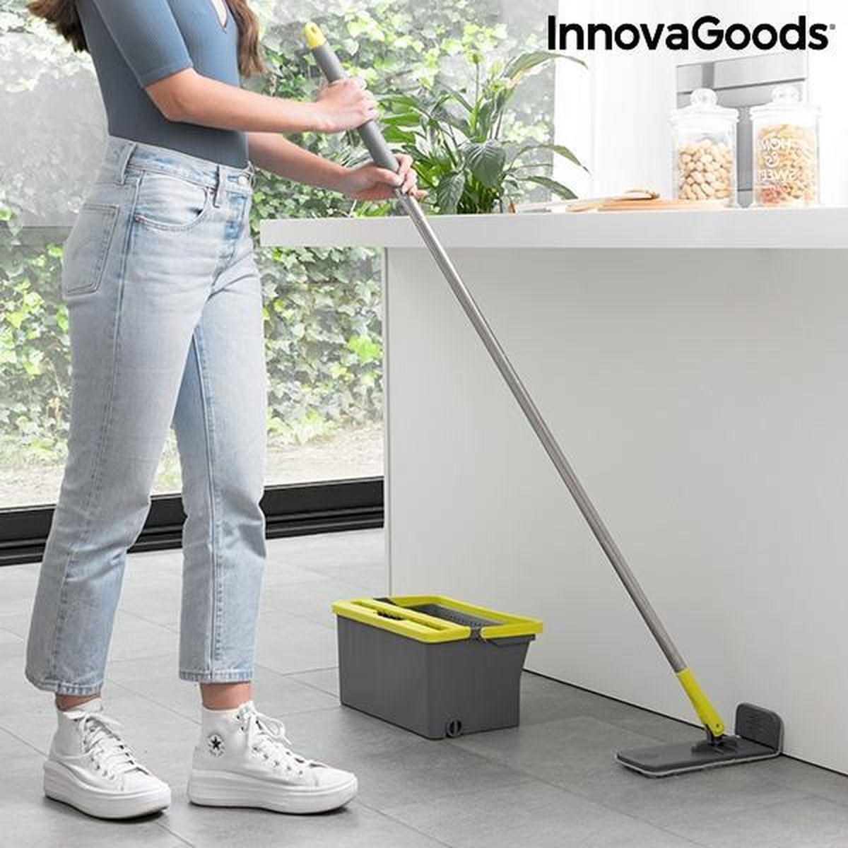 InnovaGoods vloermop met emmer voor drievoudige actie - Dweil - Dweilset - Dweilen & vloerwissers - Dweilsysteem - Dweilen