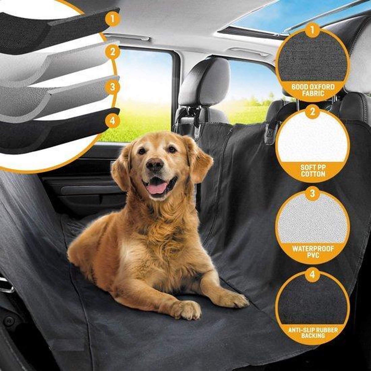 RelaxPets - Autodeken - Achterbank deken - Achterbank Beschermhoes - Hondendeken - Kofferbak Bescherming - Waterafstotend - Hond - 135x145cm