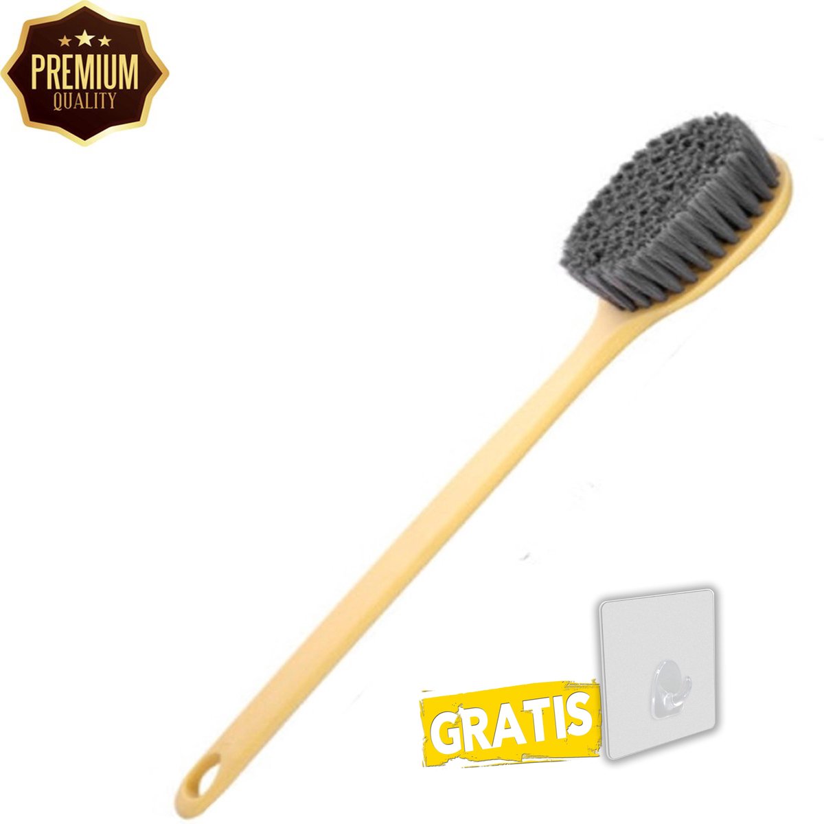 Deluxe Rugborstel Sun + GRATIS Haakje - Bad borstel - Ruggen krabber - Douche borstel  - Rug borstel massage  - Geel - Nylon + PET - 95 gram ™