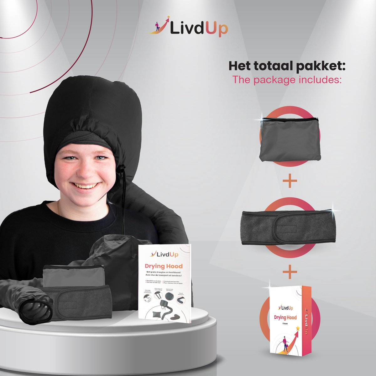 LivdUp Drying Hood - Zwart - Meerdere kleuren - Droogkap - Haardroger Kap - Heat Cap - Incl. Haarband