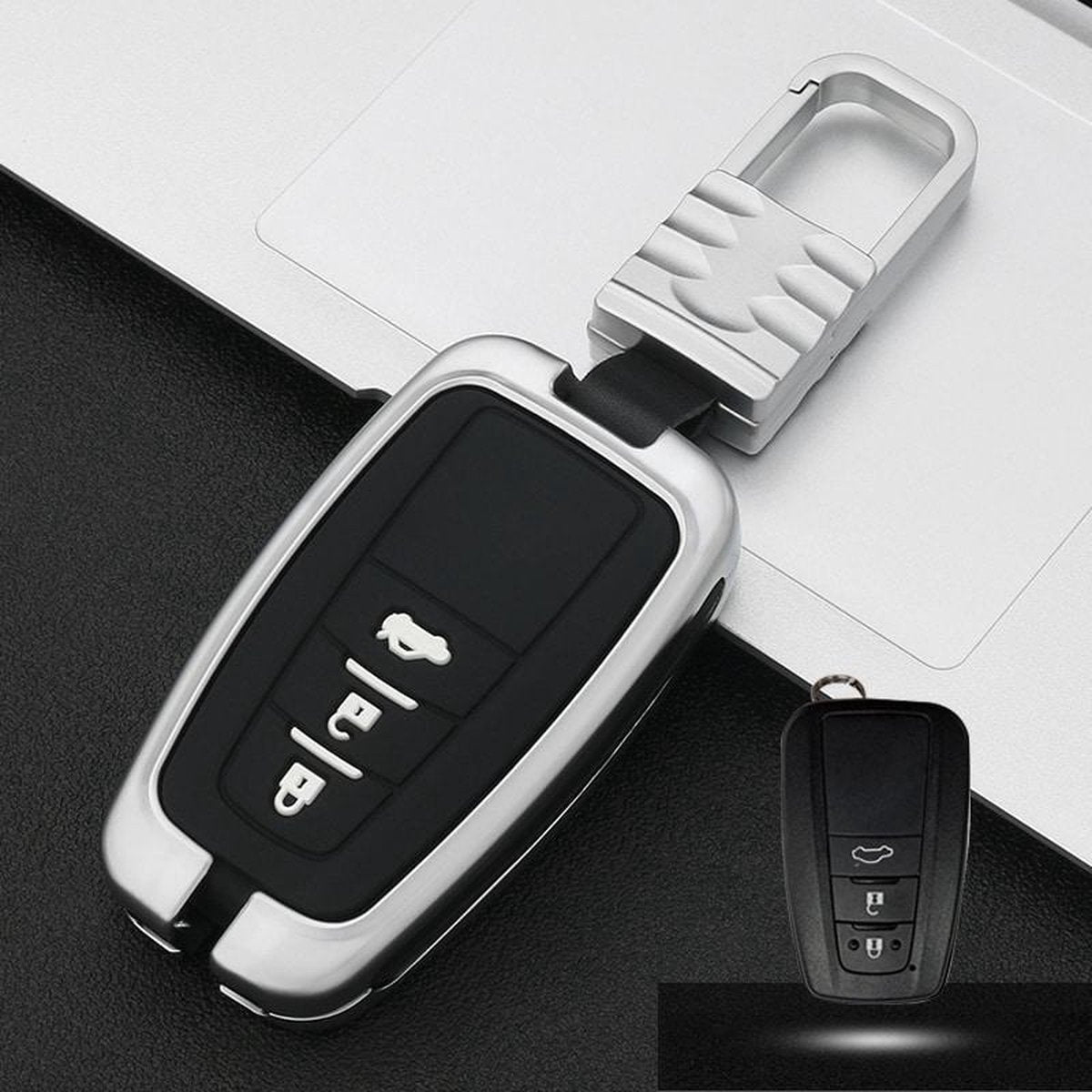 Auto Lichtgevende All-inclusive Zinklegering Sleutel Beschermhoes Sleutel Shell voor Toyota C Stijl Smart 3-knops (Zilver)