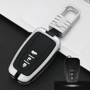 Auto Lichtgevende All-inclusive Zinklegering Sleutel Beschermhoes Sleutel Shell voor Toyota C Stijl Smart 3-knops (Zilver)