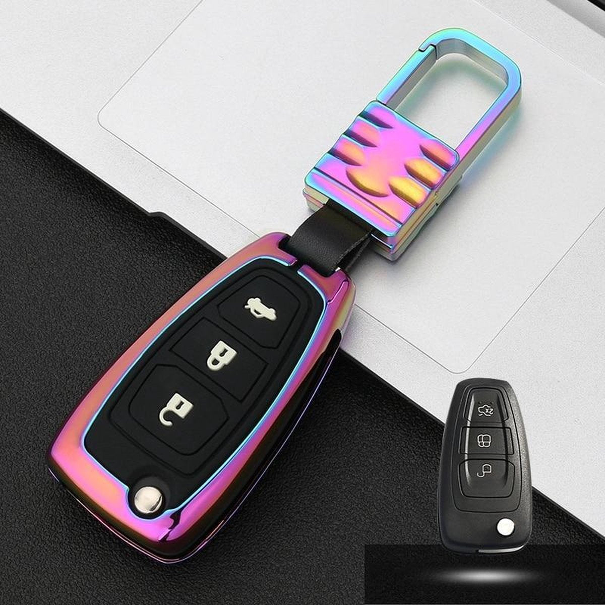 Auto Lichtgevende All-inclusive Zinklegering Sleutel Beschermhoes Sleutel Shell voor Ford B Stijl Vouwen 3-knop (kleur)