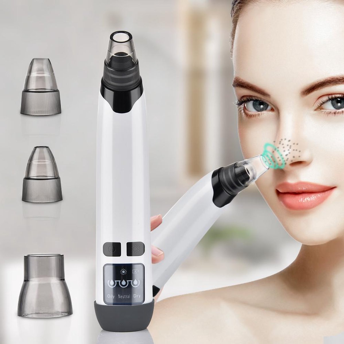 JAP Beauty - Elektrische BlackHead Eater Vacuum Mee-eters Remover - Puisten Verzorging - Gezichtsverzorging - Inclusief 4 Opzetstukken - Poriënreiniger Acne vacuüm